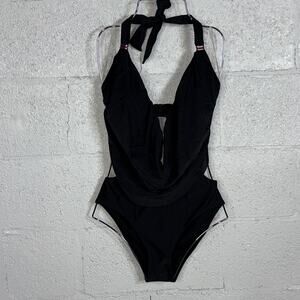 Bar III Solid Cowlneck One-Piece Swimsuit black small $88